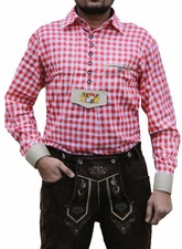 Traditional shirt with Bavarian coat of arms embroidered for costumes Lederhosen red/check