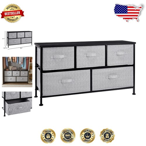 Laminated Wood & Steel 5-Drawer Fabric Organizer – Closet Essential in Black