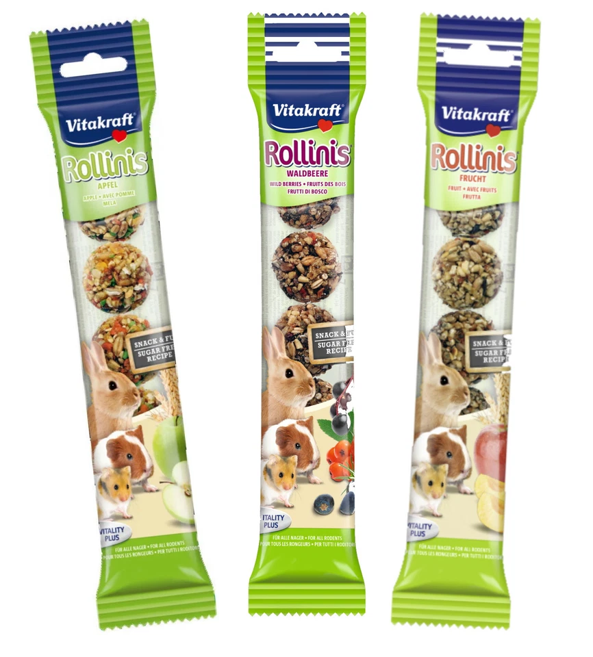 VITAKRAFT ROLLINIS SMALL ANIMAL TREATS CRUNCHY TASTY BALL SNACKS APPLE BERRY