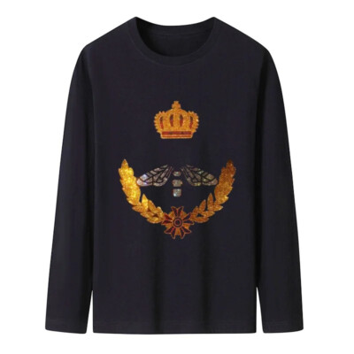 New Men Luxury Diamond Bee Crown Rhinestones Fashion Black T-Shirt High Quality