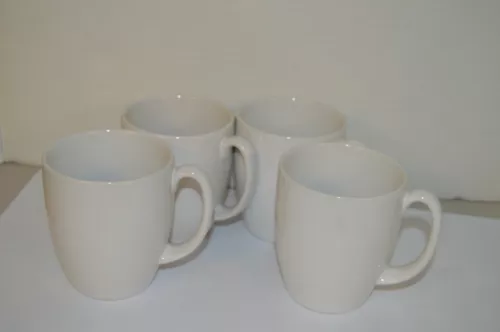4 WHITE CORELLE STONEWARE MUGS --MINT CONDITION--