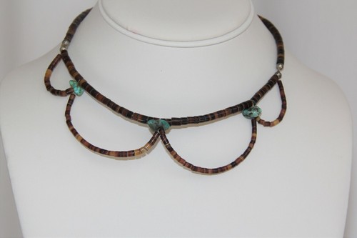 Sterling Silver Heishi Bead Turquoise Chunk Choker Necklace. Rare - Picture 10 of 11
