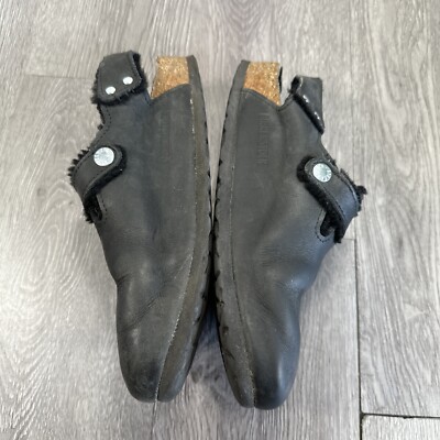 たこ　OM38 BIRKENSTOCK Tokio Shearling Oiled Black Leather Sling Shoes Clogs