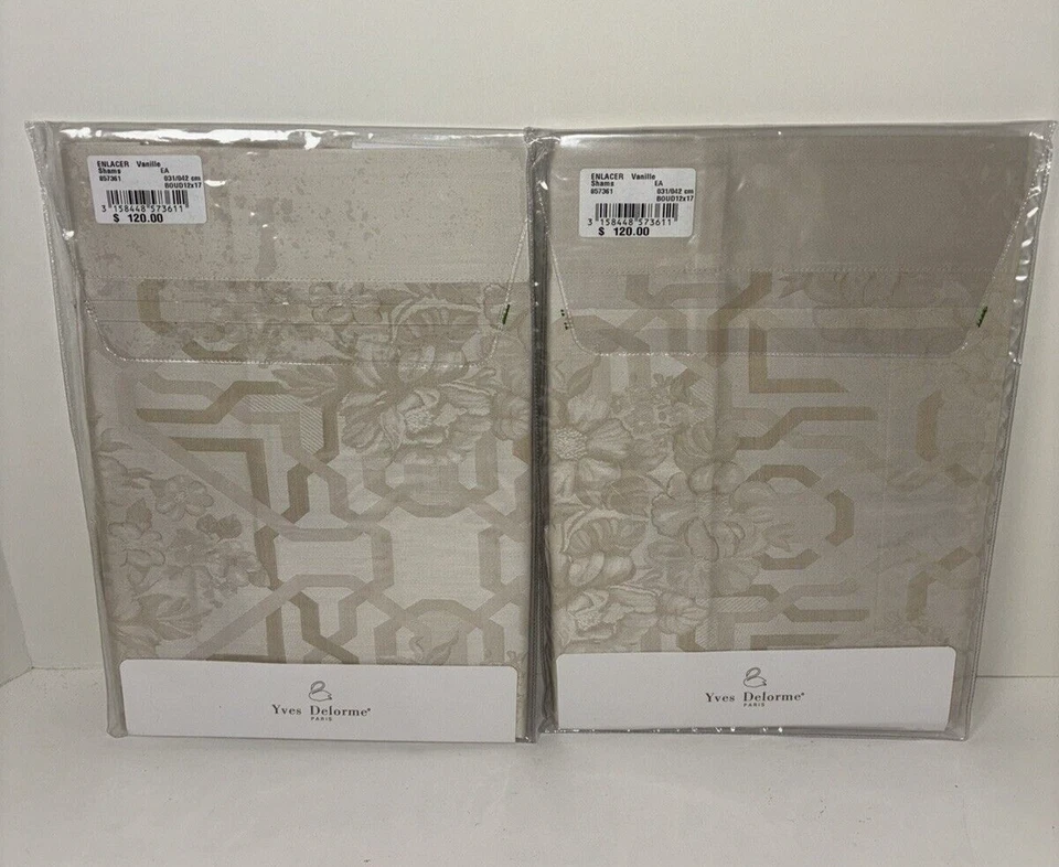 Yves Delorme Enlacer Vanille 2 Boudoir Pillow Shams 700TC Cotton Sateen $240 - Image 4 of 4