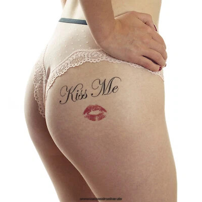 5 x "Kiss Me" Tattoo Lettering in Black - Sexy Kinky Fetish Tattoo (5)