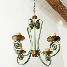 Magnifico Lampadario Plafoniera Vintage 1940 1950 IN Ferro Forge 40S 50S '40/50