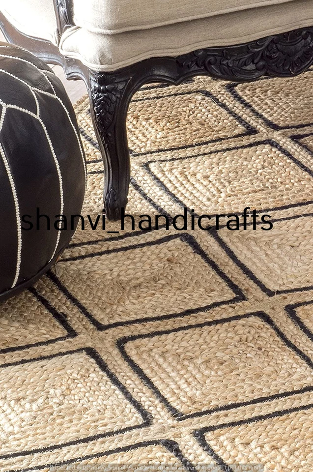 Bohemian Area Rag Rug Rectangle Jute Rug Braided Jute Rug Living Room Rug Carpet - Image 3 of 3