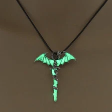 925 Silver Glow In The Dark Dragon Cross Luminous Pendant Necklace Retro Gift