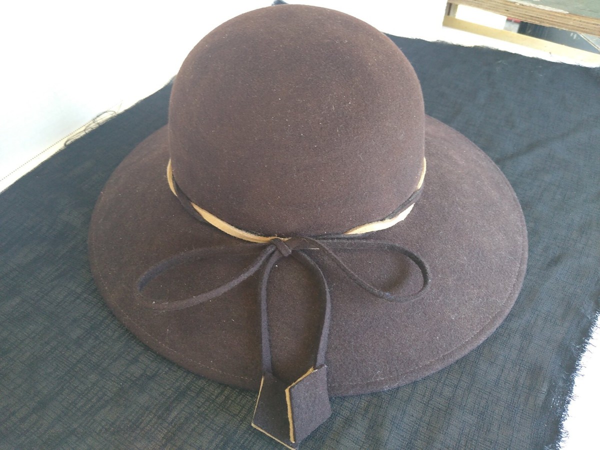 Geo W Bollman Wide Brim Hat Brown 100% Wool Womens Size 7 1 