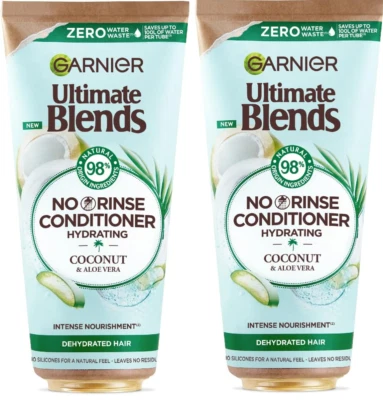 2x Garnier Ultimate Blends Hydrating Coconut & Aloe No-Rinse Conditioner 200ml