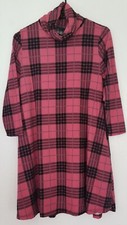 Discreet Womens PinkBlack Checkered Longsleeve Turtleneck Flare Dress Size Large