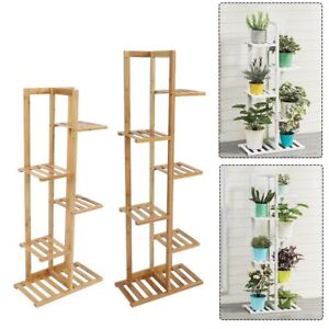 White/Bamboo 6 Tiered Plant Stand Flower Pots Holder Rack Potting Display Shelf