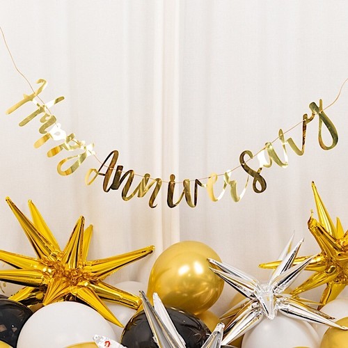 10 ft Metallic Gold "Happy Anniversary" Banner Party Events Home Decorations - Picture 3 of 9