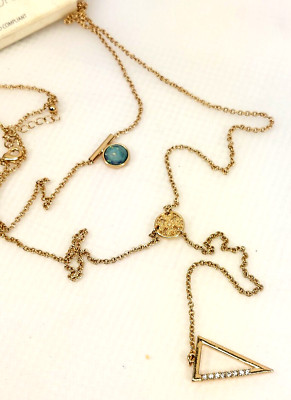 ADORA Gold Tone Layered Chain w/ Geometric Charms Necklace, New with Tag