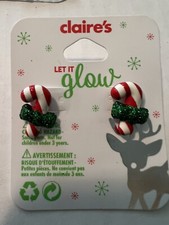 Claire's Let It Glow Christmas Candy Cane Glitter Bow Stud Post Earrings