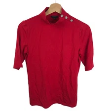 Talbots Women's Button Shoulder Mock neck Red Talbots Short Sleeve Blouse Sz XS