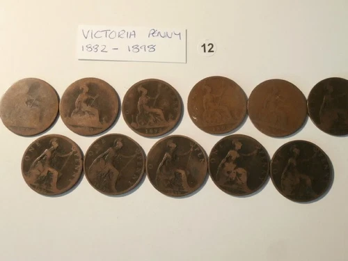 Vintage QUEEN VICTORIA coins x 11  1882 - 1901      PENNY