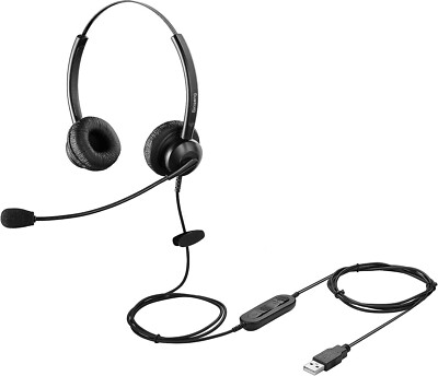 USB Headset with Microphone Noise Cancelling Computer Headphone for PC Chat  Call