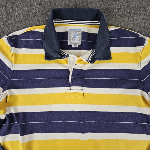 Vintage Lands End Rugby Shirt Mens M Yellow Blue Striped Heavyweight Jersey - Picture 2 of 7