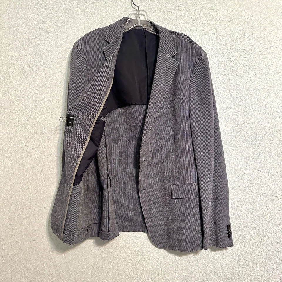Blazer Z ZEGNA Unstructured Lino Gota 8 Azul Rayas Camisa Chaqueta EE. UU. 42R UE 52R Foto 2 de 4