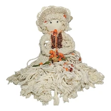 Handcrafted Mop  Doll with hat and ribbons 24" Tall