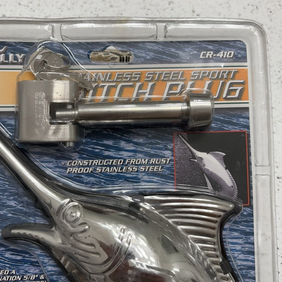Marlin Swordfish Stainless Steel Hitch Cover Plug Bully CR-410 w/ Lock Pin Ocean - Image 4 of 4