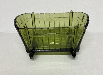 Indiana Green Glass Baby Cradle Bassinet Planter Dish Vintage 1950's 