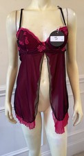 Rampage WN SZ SM RED/PURPLE NYLON BABYDOLL NIGHTY UNDERWIRE PAD LINED OPEN FRONT