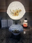 Gone With The Wind Lamp Light White Milk Glass Flowers Floral Two Globes Lion
