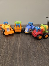 Friction Powered Cars Push and Go Trucks 4 Construction Vehicles Toys Set Huile