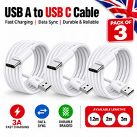 HeavyDuty USB A-Type C Charging Cable Braided Fast Phone Charger Long Lead 1m 2m