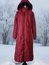 Damen Wintermantel Steppmantel 38 lang weinrot Kapuze Kunstfell Neu