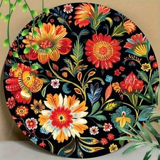 Russian Floral Round Aluminum Sign - UV Resistant Wall Art