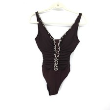 Profile by Gottex retro chocolate Brown white trim bathing 1 piece swim suit 6