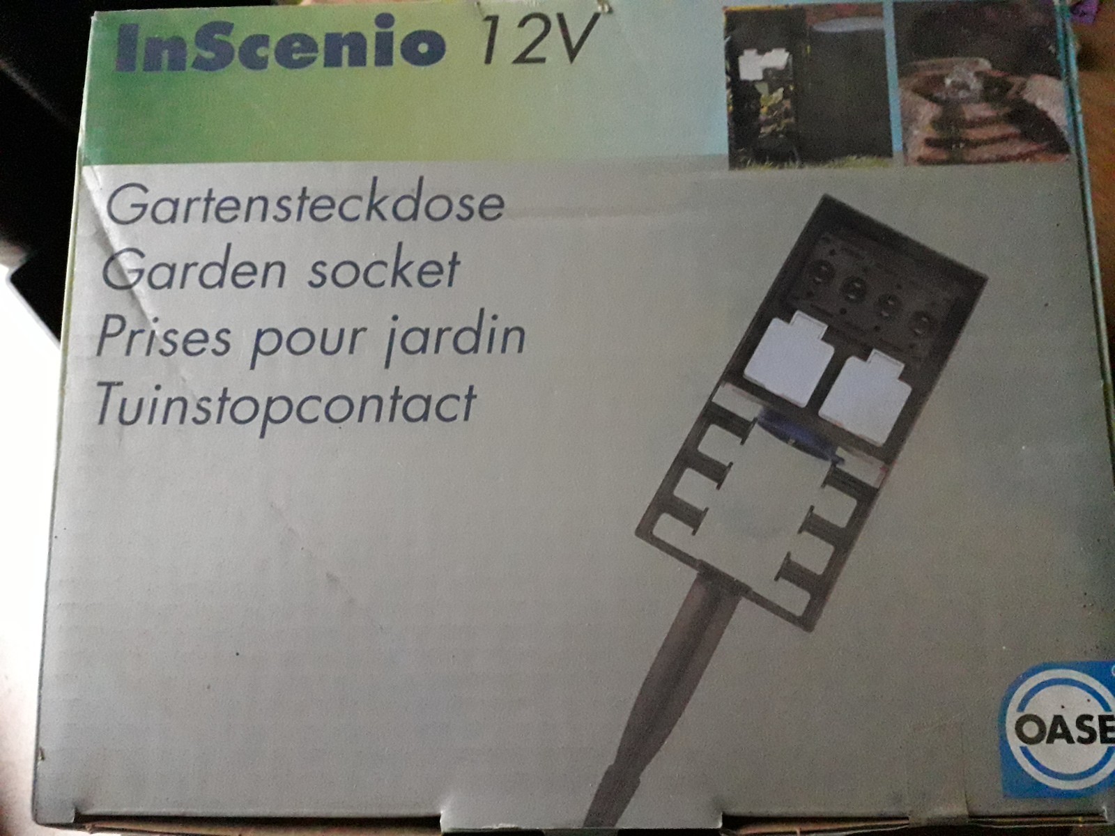 Multi prise de jardin 12V Scenio OASE avec piquet terre noir pour raccordement bassin