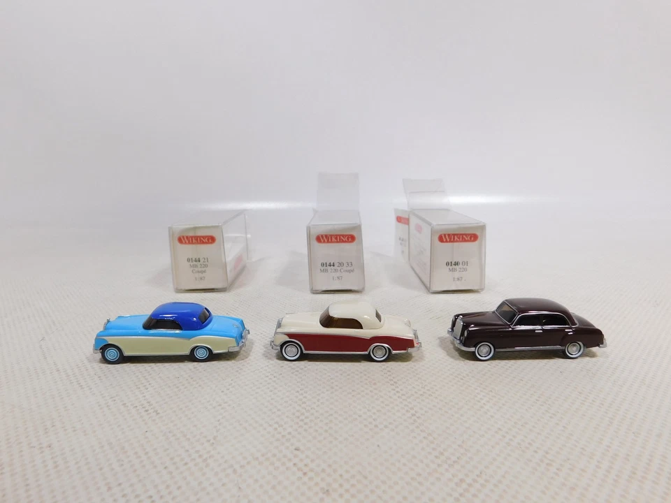 Wiking 1:87 H0 3x MB 220: 0140 01 0144 20 33 0144 21 Coupé Mint+Box #EG745-0,5 - Immagine 2 di 4
