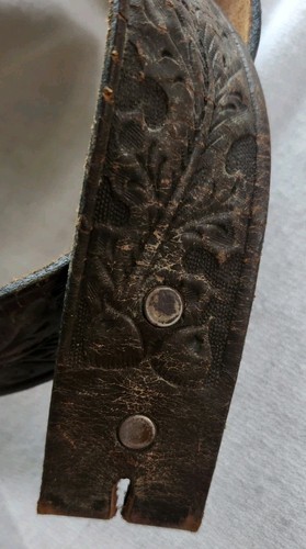 Men's Vtg Grunge Brown Acorn Hand-Tooled Leather Western Belt 36 -38" NO BUCKLE - Picture 3 of 18