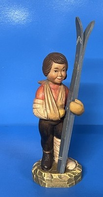 Vtg Anri Wooden Carved Skier With Broken Arm Italy