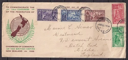 w3225/ New Zealand Dannevirke FDC Cover t/England 1936