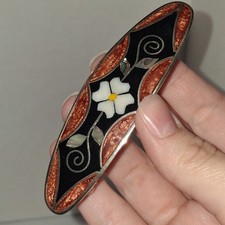 Vintage Alpaca Mexico Silver Abalone Shell Inlay Hair Barrette Daisy Flower