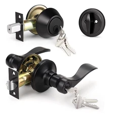 Knobonly 1 Pack Keyed Alike Front Door Handle with Single Cylinder Deadbolt, ...