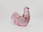 Vintage Fenton Rooster Chicken Pink Hand Painted Flowers Signed RARE
