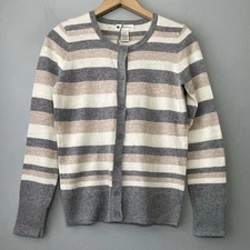Striped Angora Wool Cardigan Size XS Neutral Minimalist Sweater Career Casual
