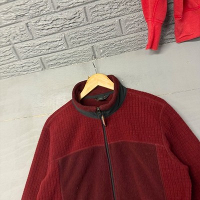 LL Bean Womens Full Zip Fleece Jacket Burgundy Maroon Mock Neck USA Made LG REG