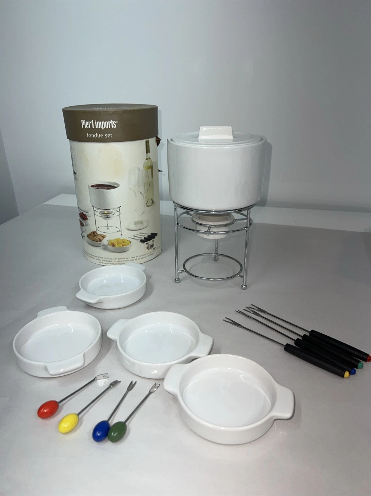 Pier 1 Fondue Set White Stoneware Stacks for Storage 4 Bowls 8 Fork
Opens in a new window or tab