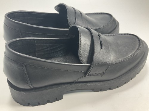 Steve Madden Shoes Womens 11 M Black Lawrence Loafer Leather Chunky Lug Platform - Picture 5 of 8