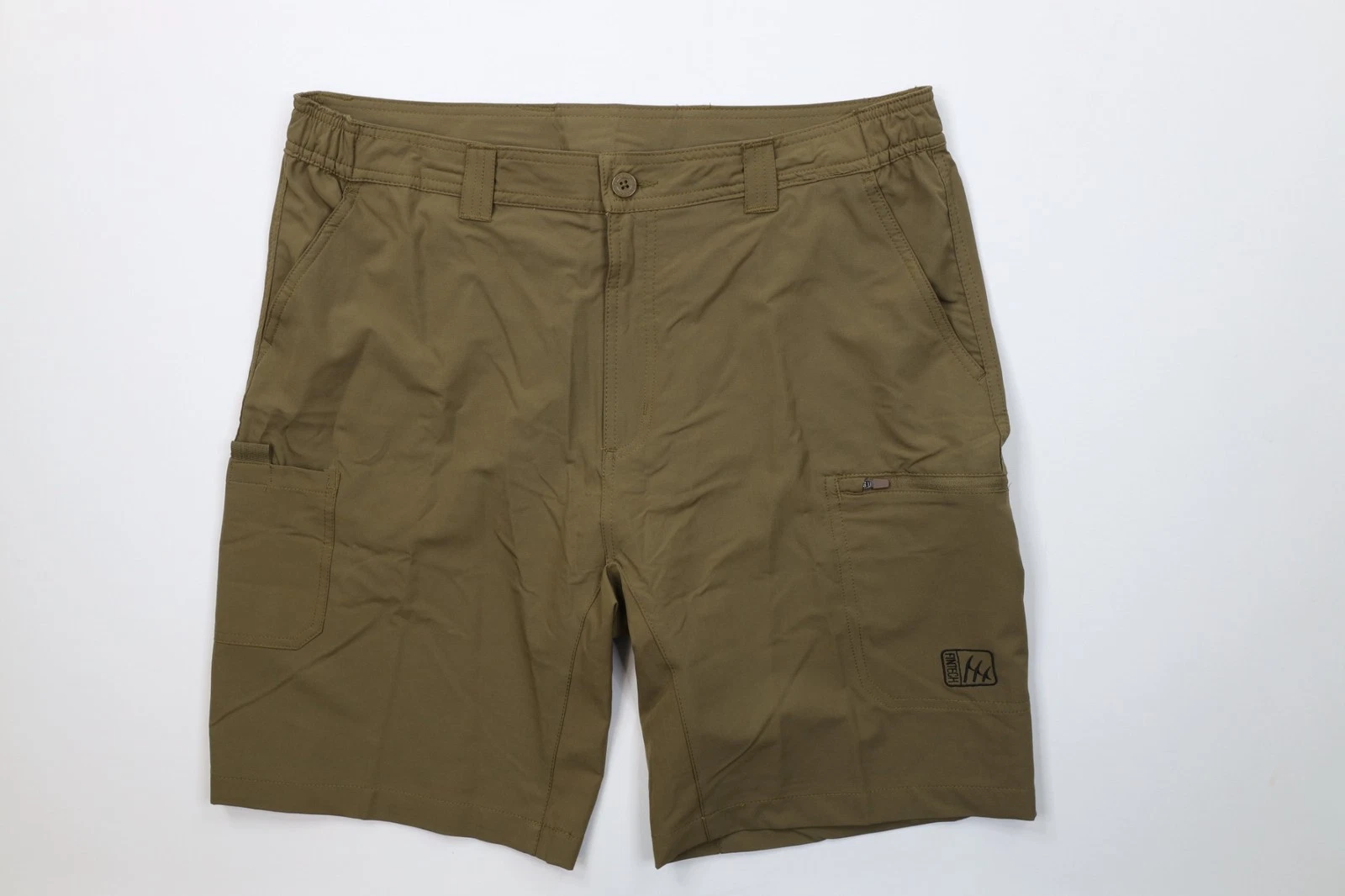 Fintech Mens XL Spell Out Performance Stretch Fishing Outdoor Cargo Shorts Green