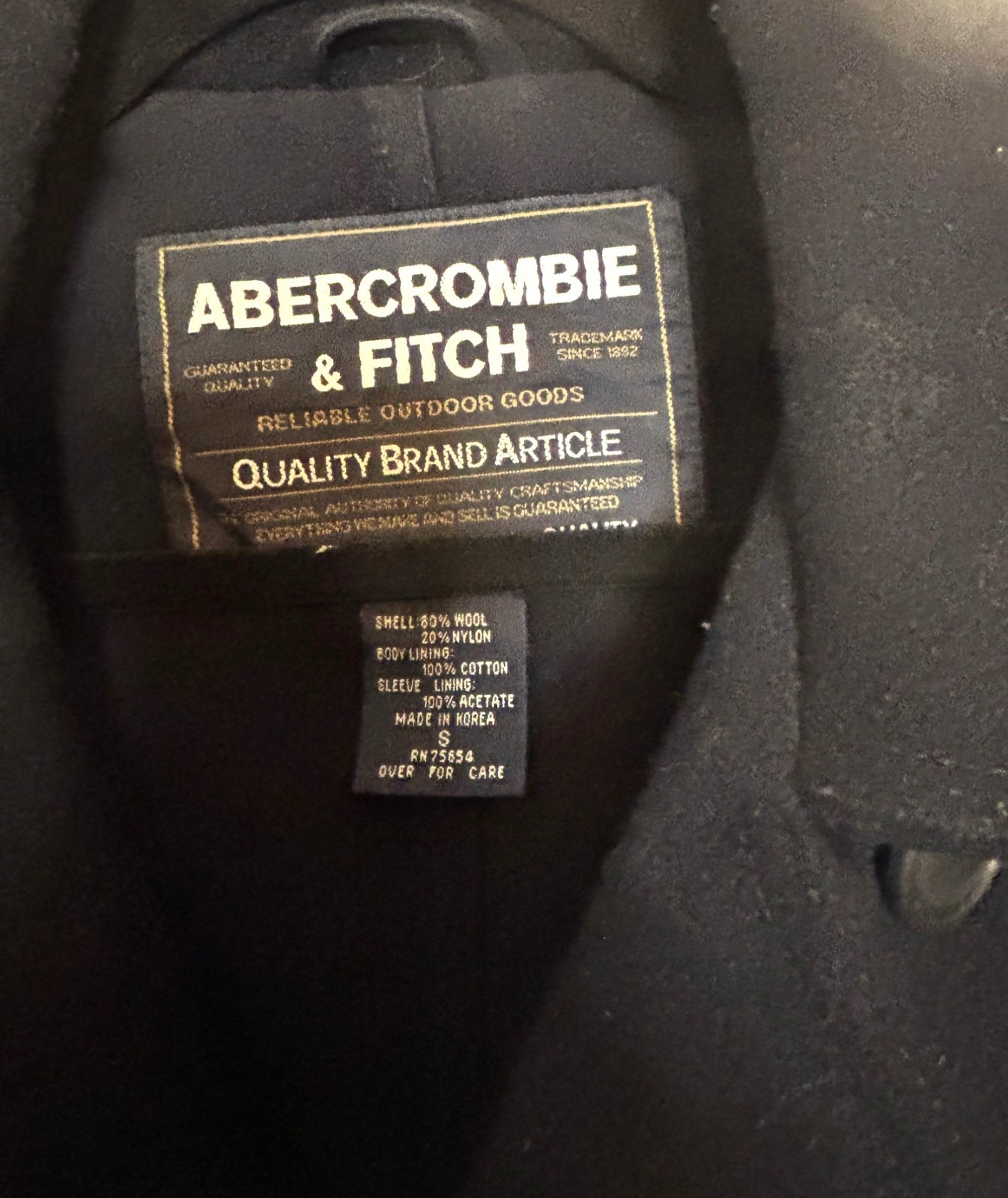 Abercrombie & Fitch Mens Double Breasted Peacoat Black Sz Medium Wool Blend Work