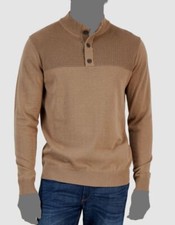 60 Club Room Men's Brown Button Mock Neck Long Sleeve Sweater Size M