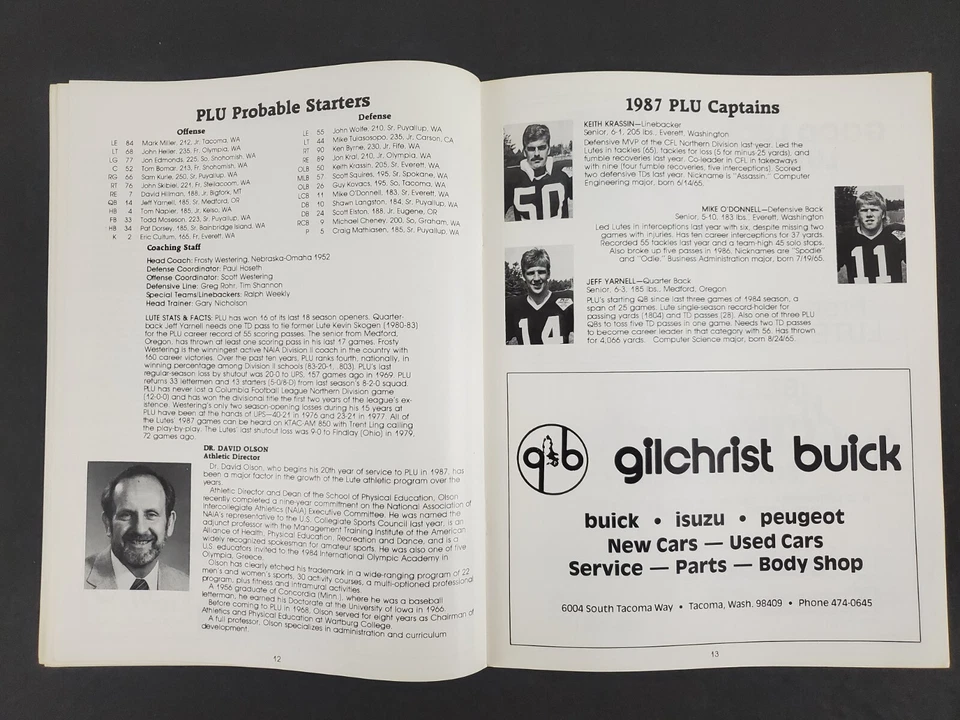 1987 Tacoma Puget Sound Univ Loggers Pacific Lutheran Lutes Vtg Football Program - Image 3 of 4